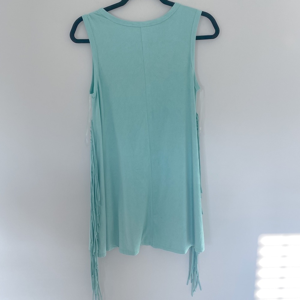 Before You Teal Fringe Mini Dress Size Small - Picture 6 of 9
